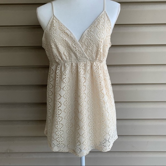 Express Dresses & Skirts - •Express • Cream Crochet Babydoll Mini Dress - Lg.